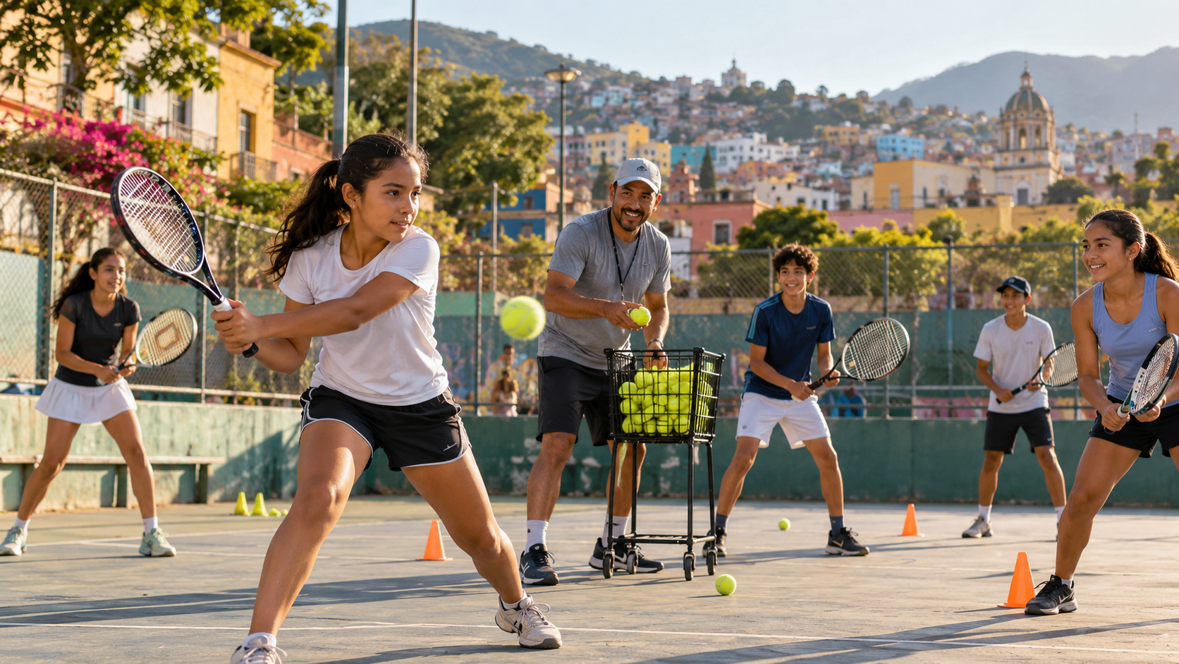 Young tennis players during a community training clinic in Latin America